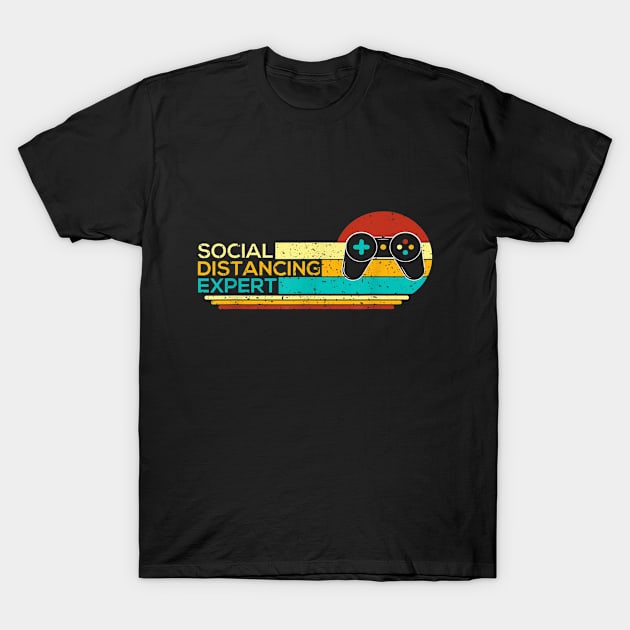 Social Distancing Expert Funny Gaming Vintage Video Gamer T-Shirt by ninishop